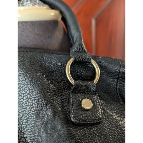 Steve Madden Black Textured Leather Satchel With Gold Hardware & Chevron Lining - Picture 7 of 11